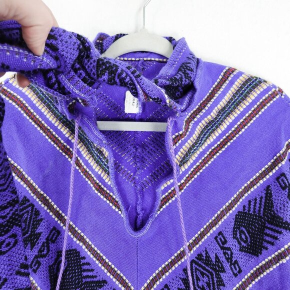 Tejidos Diaz Sweater Womens One Size Purple Wool Blend Aztec Fringe Poncho - Picture 3 of 14